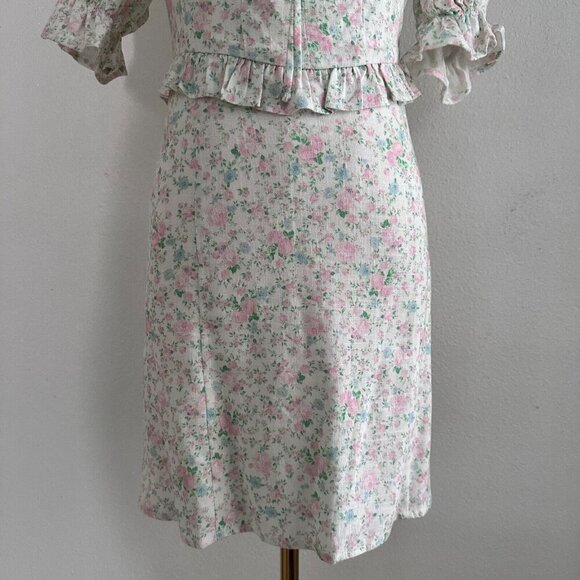 Sophie Rue by Anthropologie Puff Sleeves Back Cut Out Linen Dress S Cottagecore - Picture 3 of 11